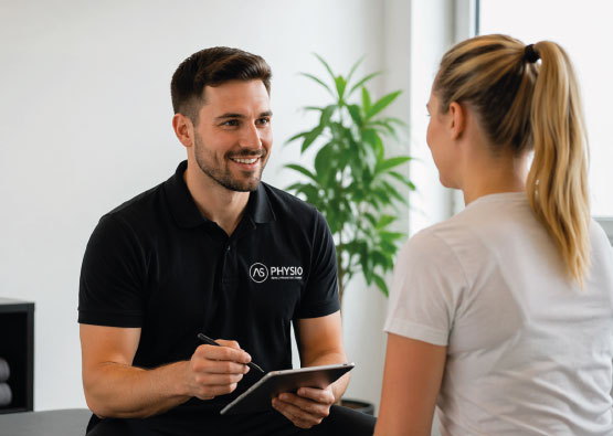Therapeut im Erstgespräch mit einer Patientin in der Praxis